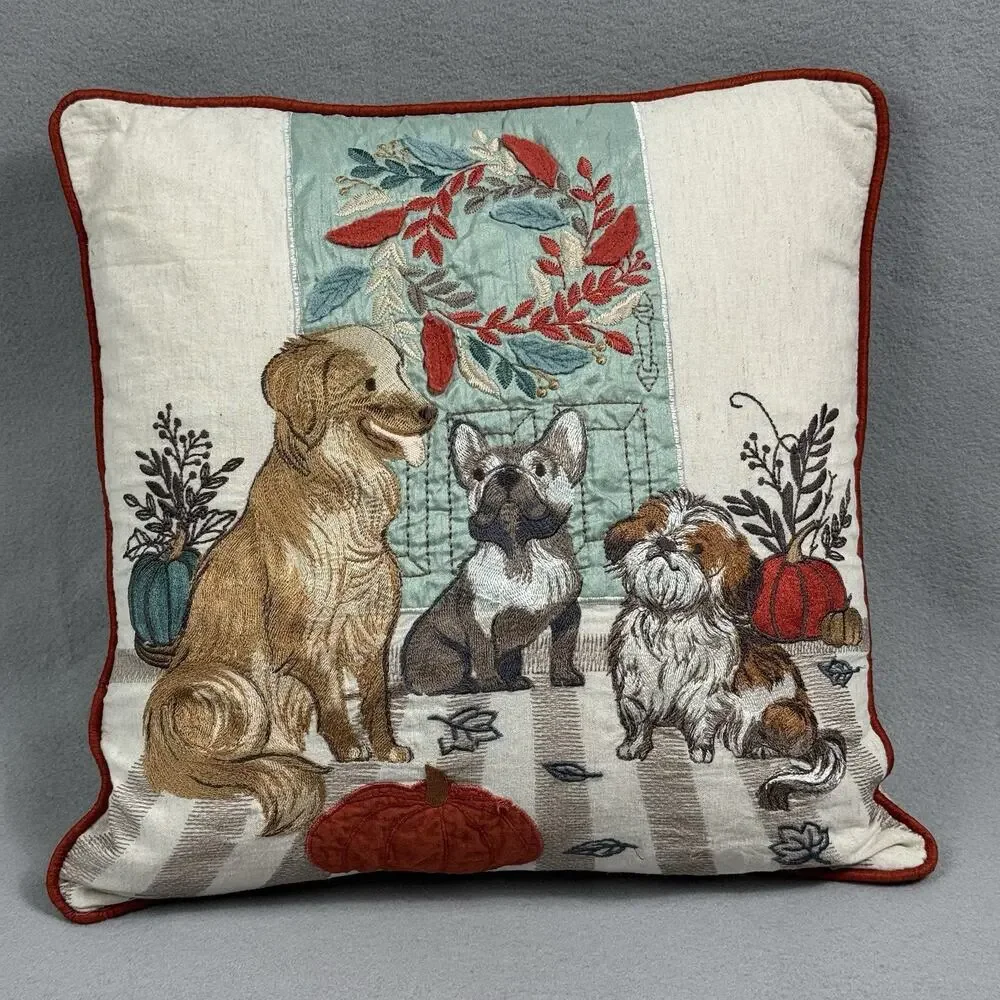 Pier 1 One Embroidered Autumn Dog French Bulldog Golden Retriever 15